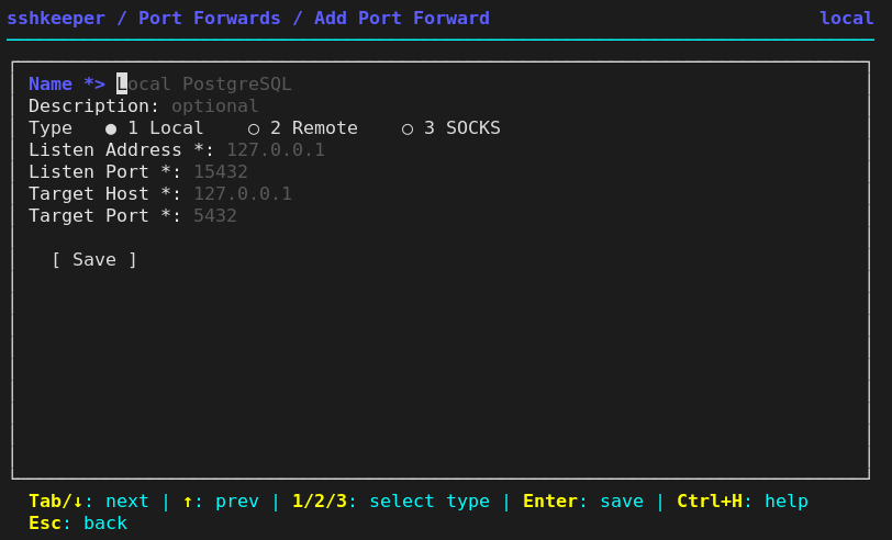 Port forward form