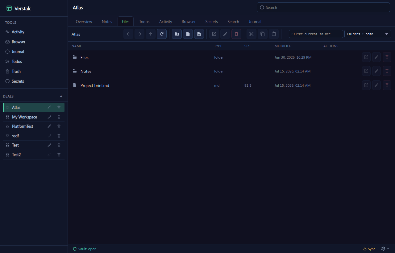 Current Verstak Deal files in a test vault
