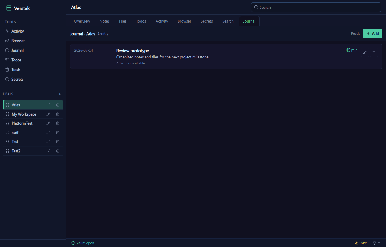 Current Verstak journal in a test vault